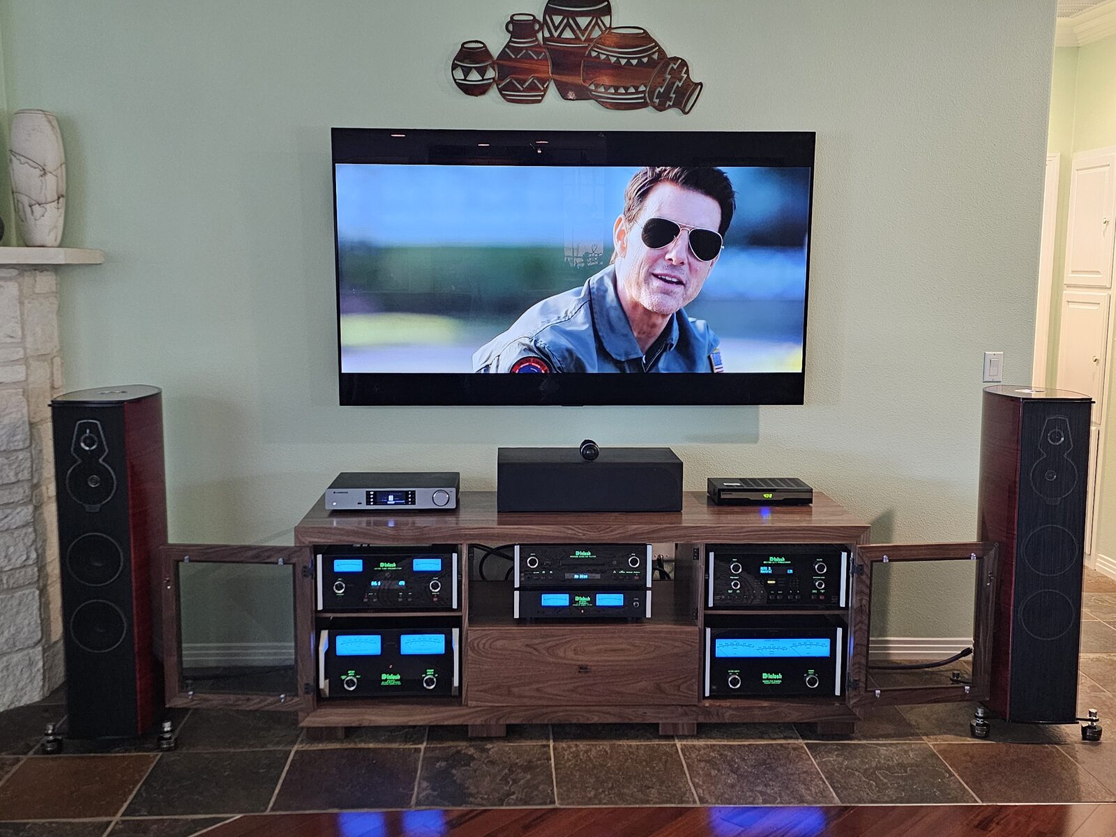 A B&A solid wood media console in a customer's home