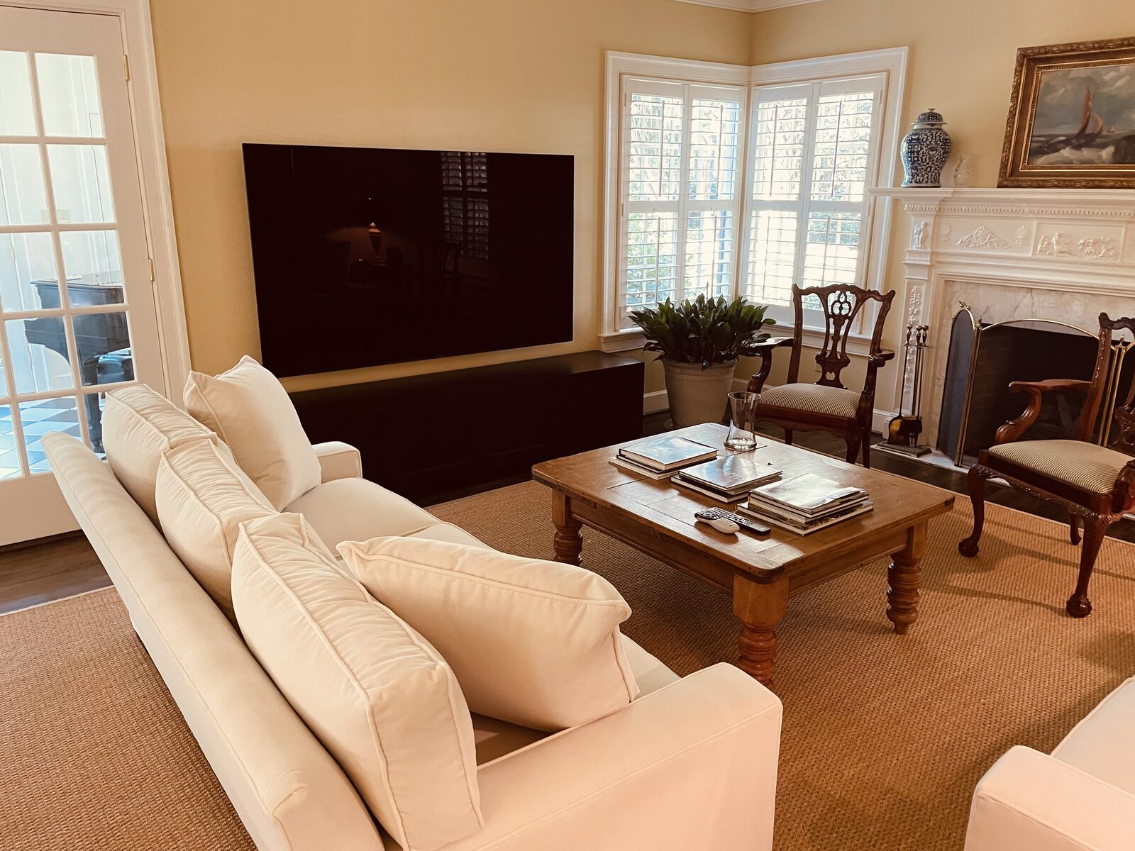 A B&A solid wood media console in a customer's home