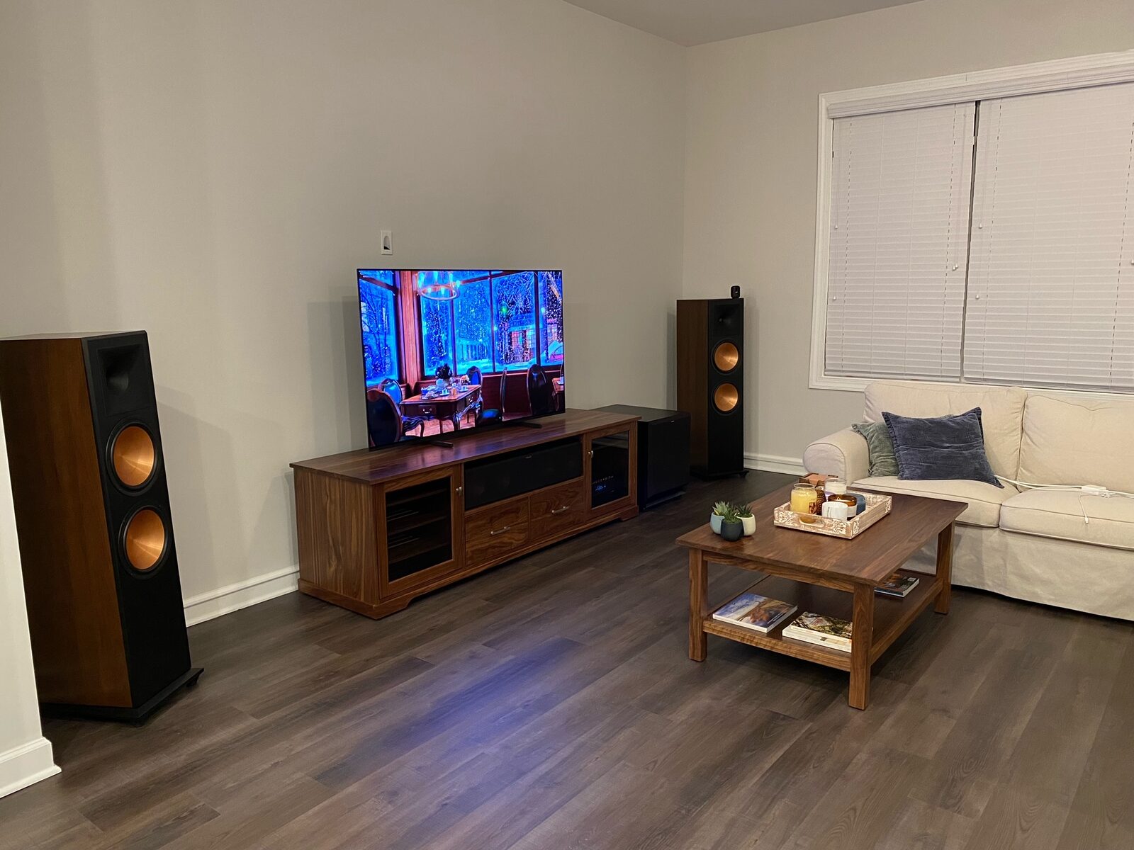 A B&A solid wood media console in a customer's home