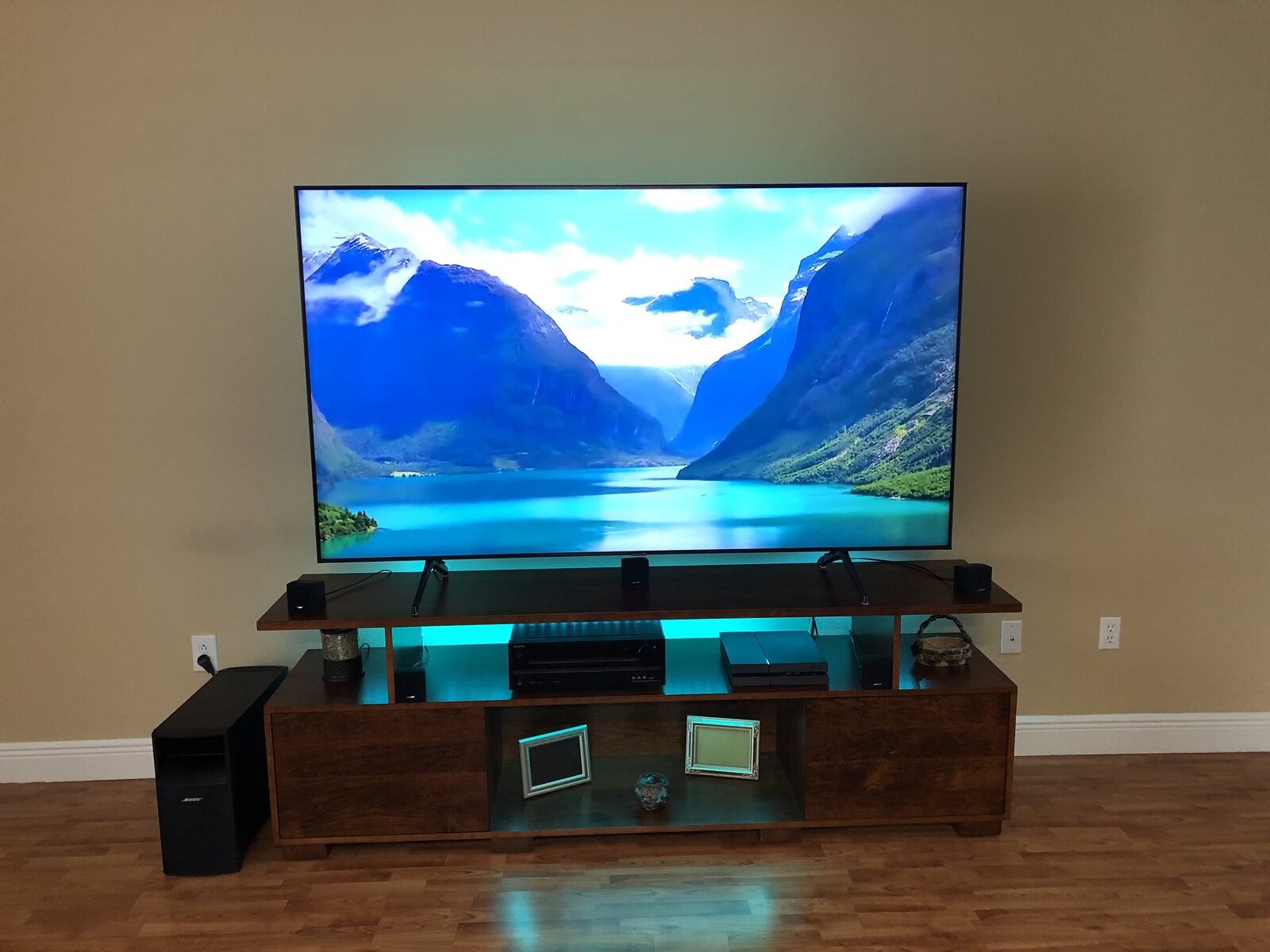 A B&A solid wood media console in a customer's home