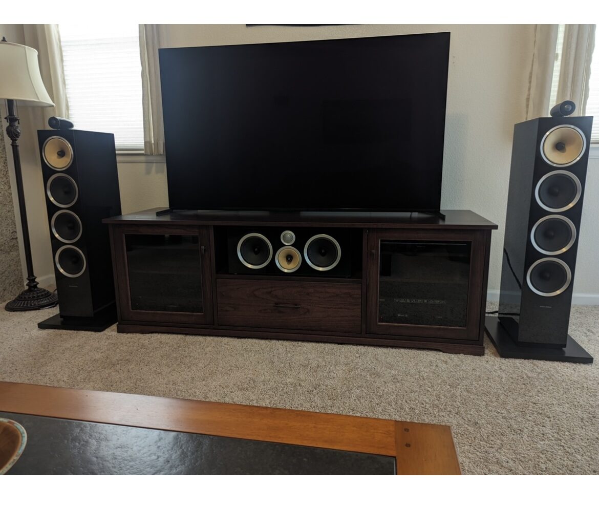 A B&A solid wood media console in a customer's home