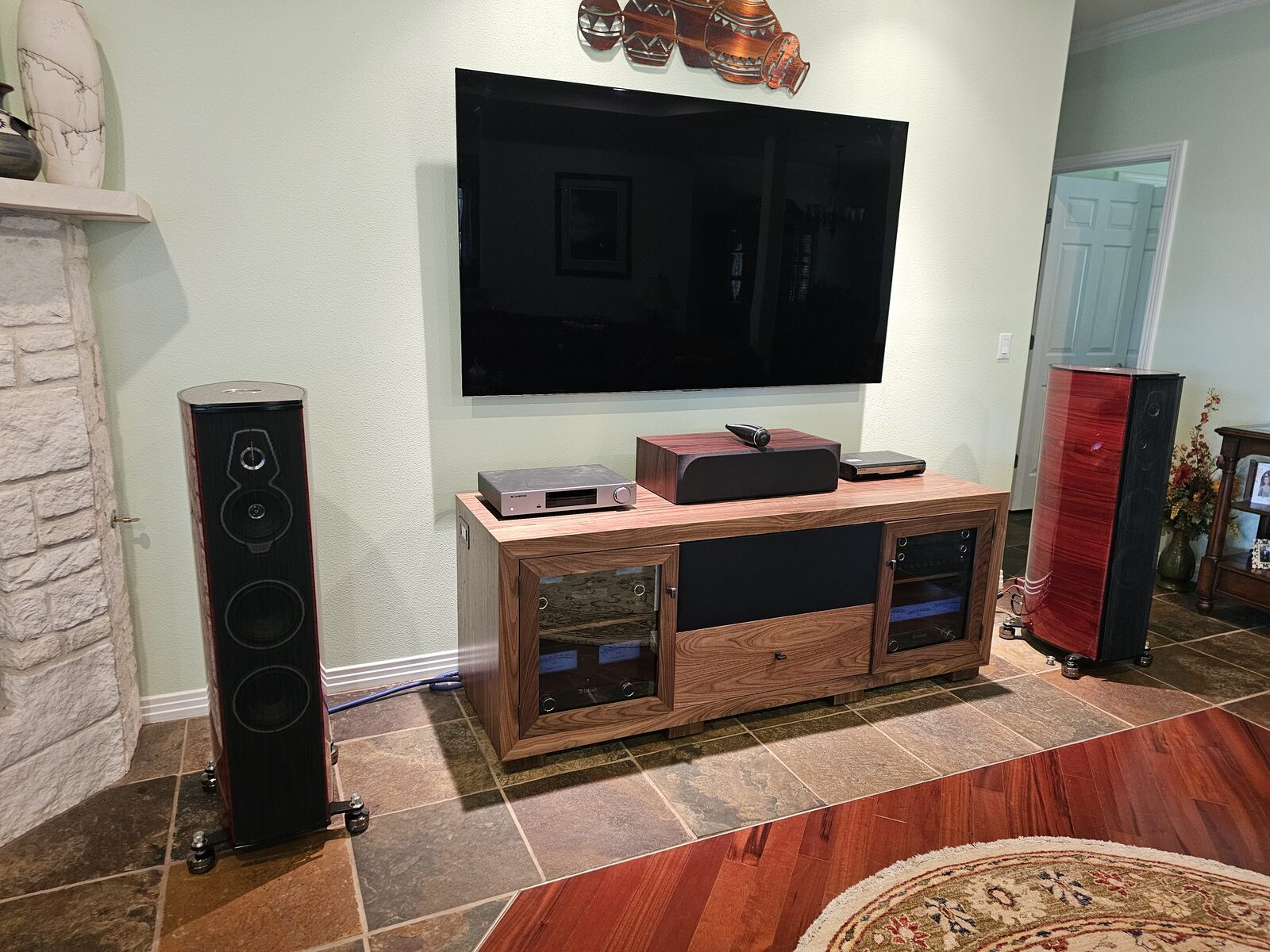 A B&A solid wood media console in a customer's home