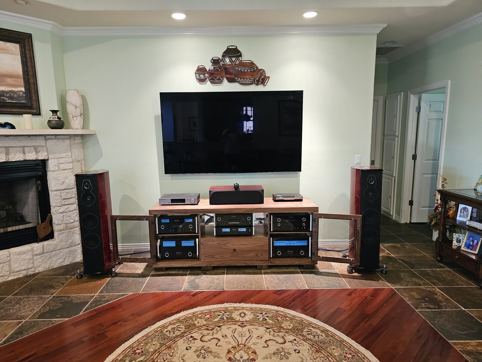 A B&A solid wood media console in a customer's home