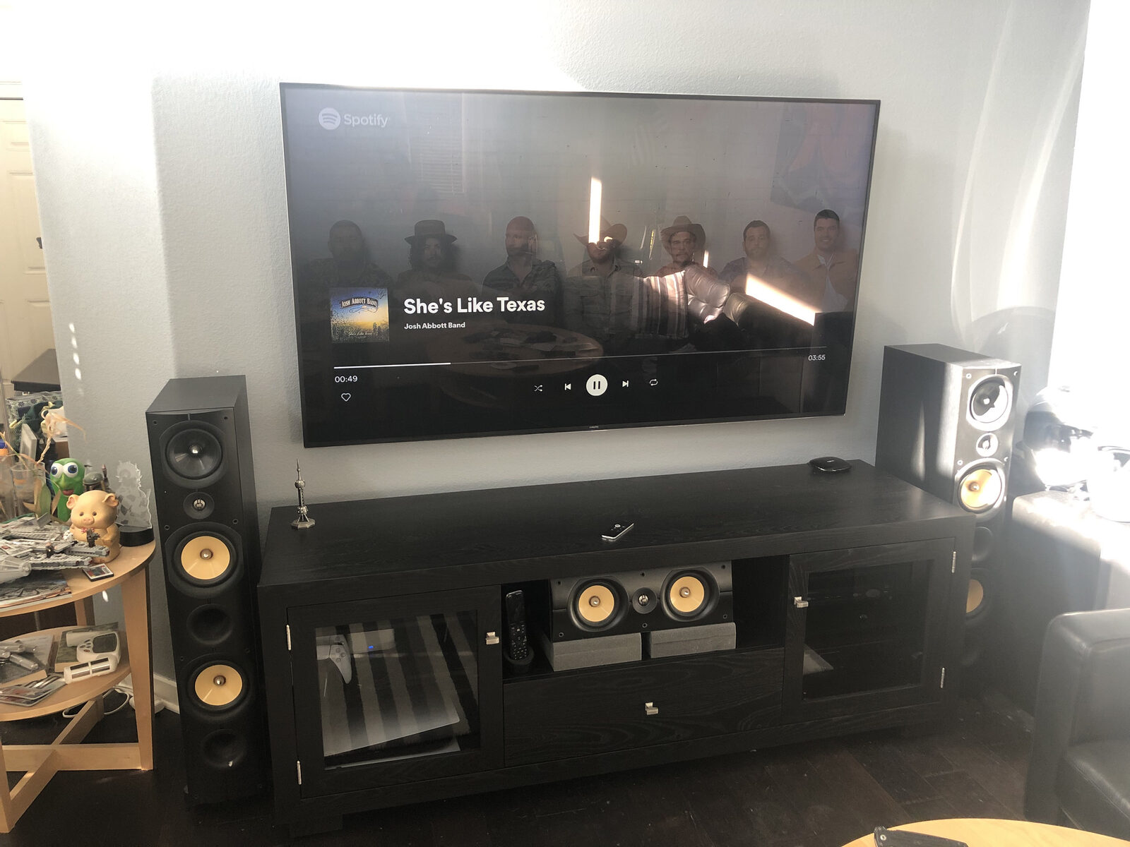 A B&A solid wood media console in a customer's home