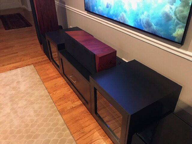 A B&A solid wood media console in a customer's home