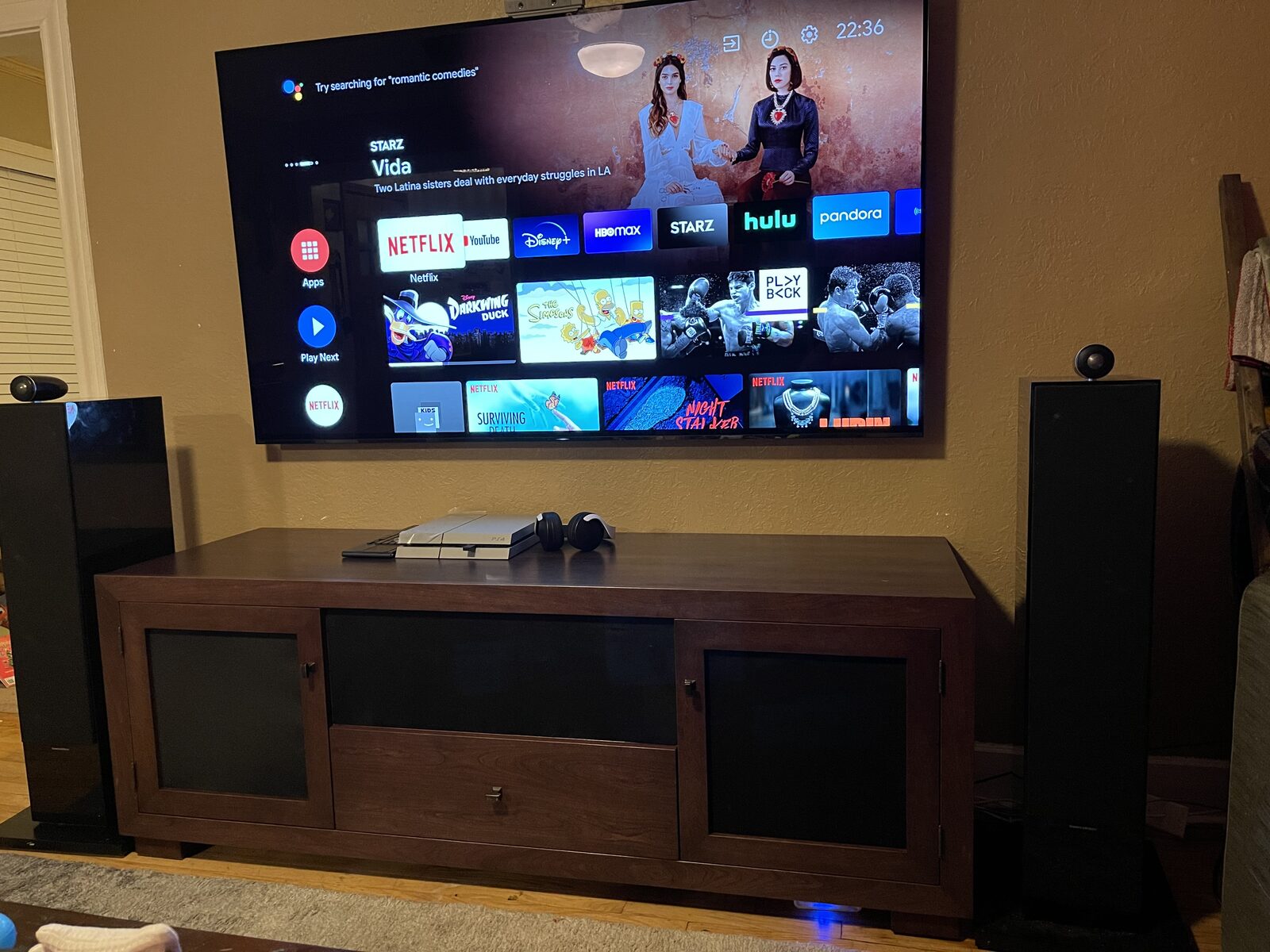 A B&A solid wood media console in a customer's home
