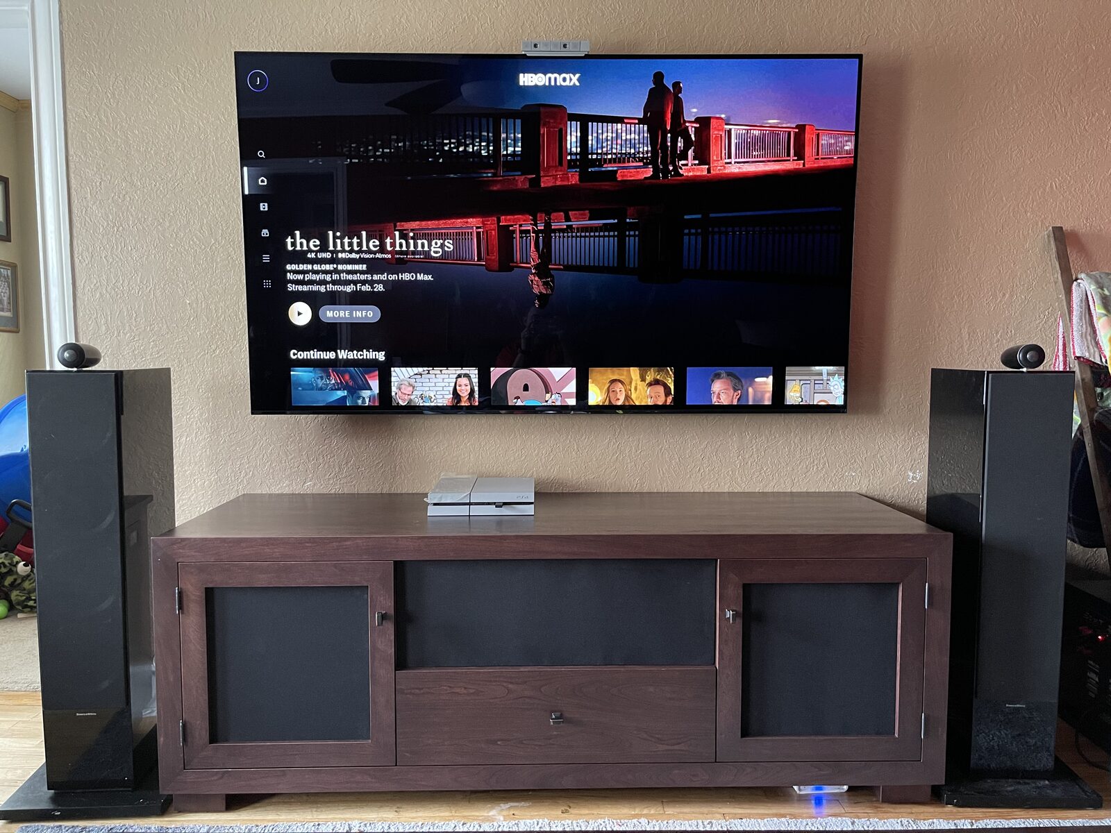 A B&A solid wood media console in a customer's home