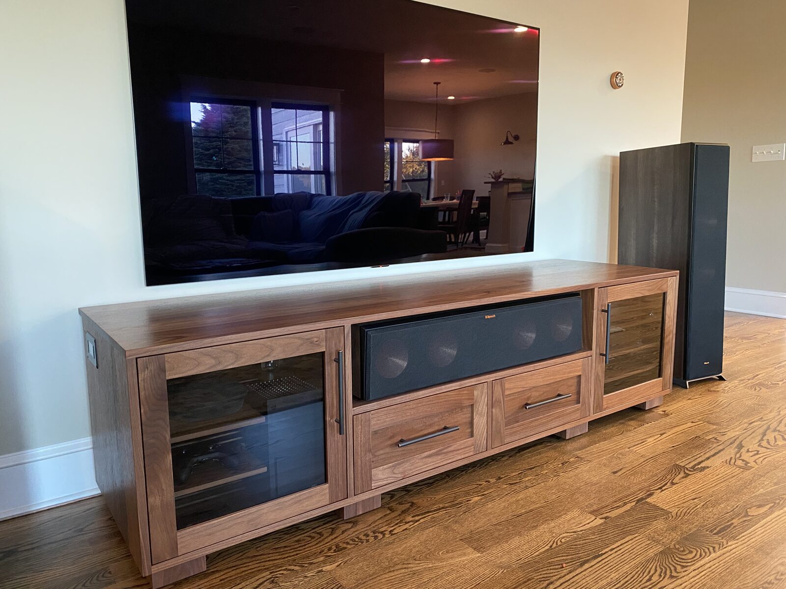 A B&A solid wood media console in a customer's home