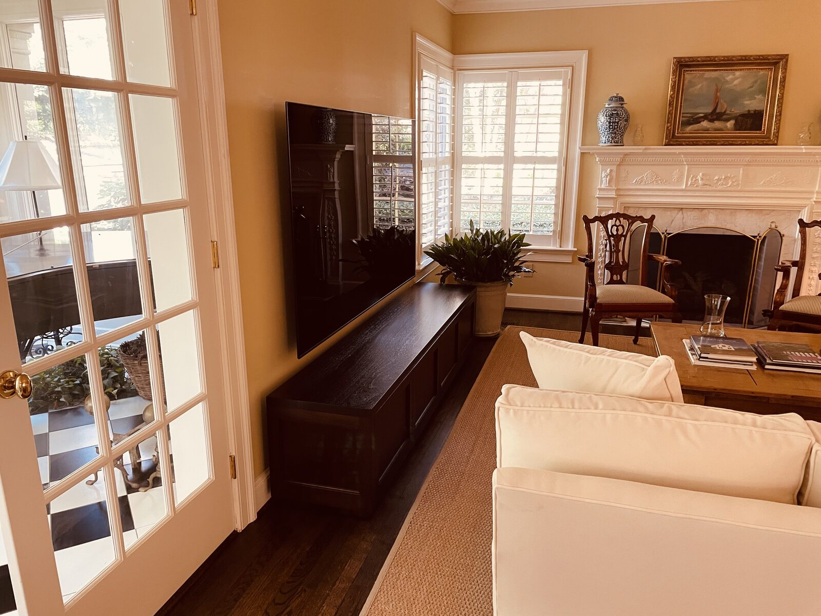 A B&A solid wood media console in a customer's home