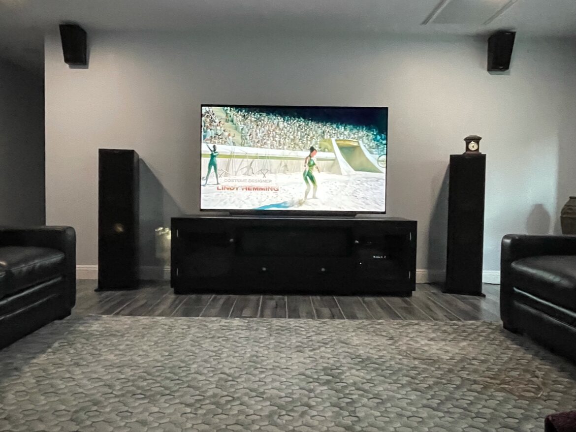A B&A solid wood media console in a customer's home