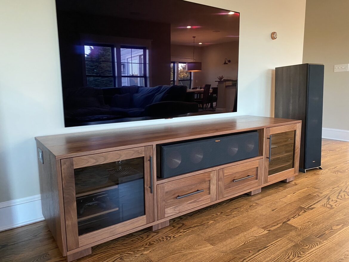 A B&A solid wood media console in a customer's home
