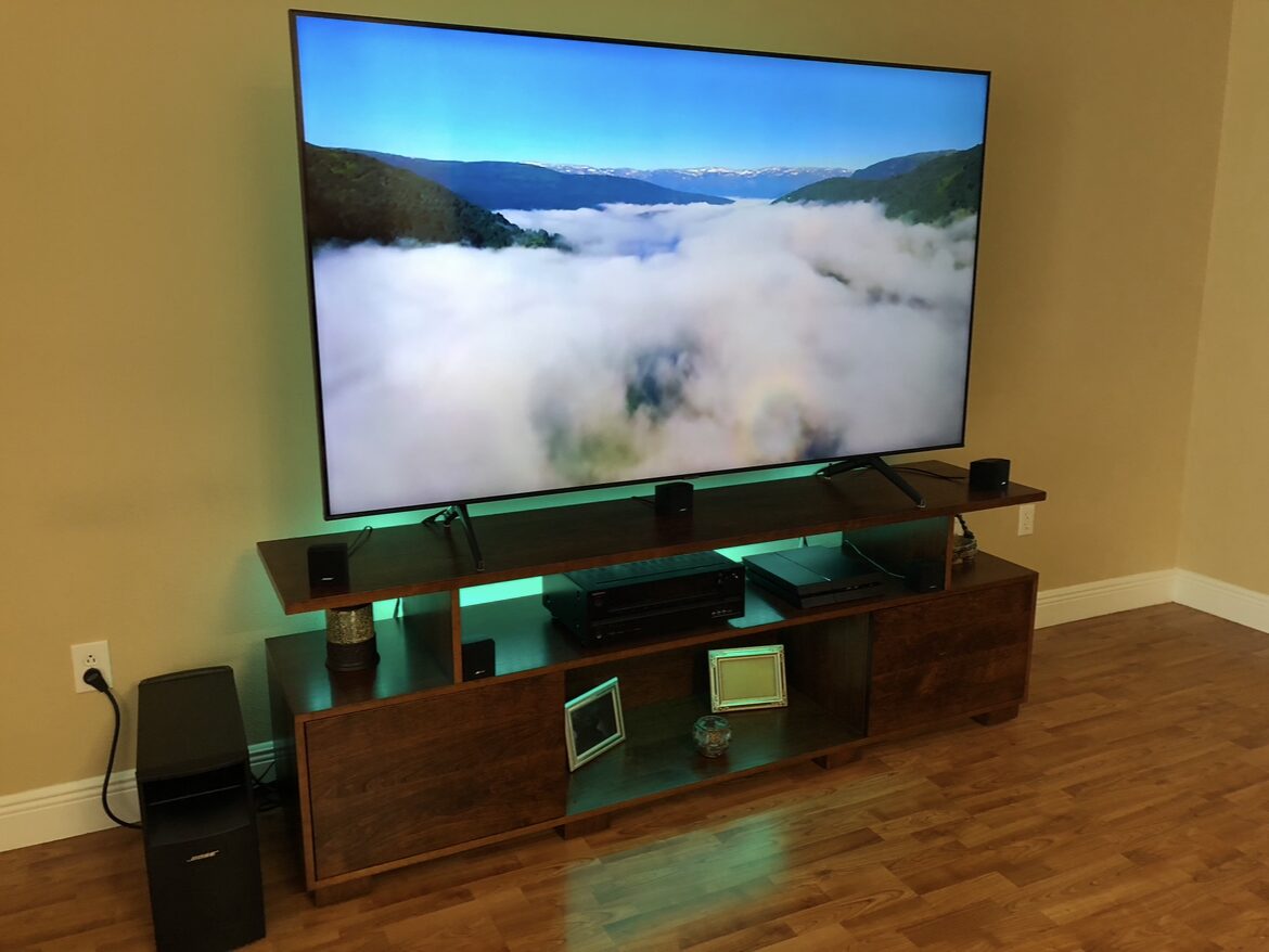 A B&A solid wood media console in a customer's home