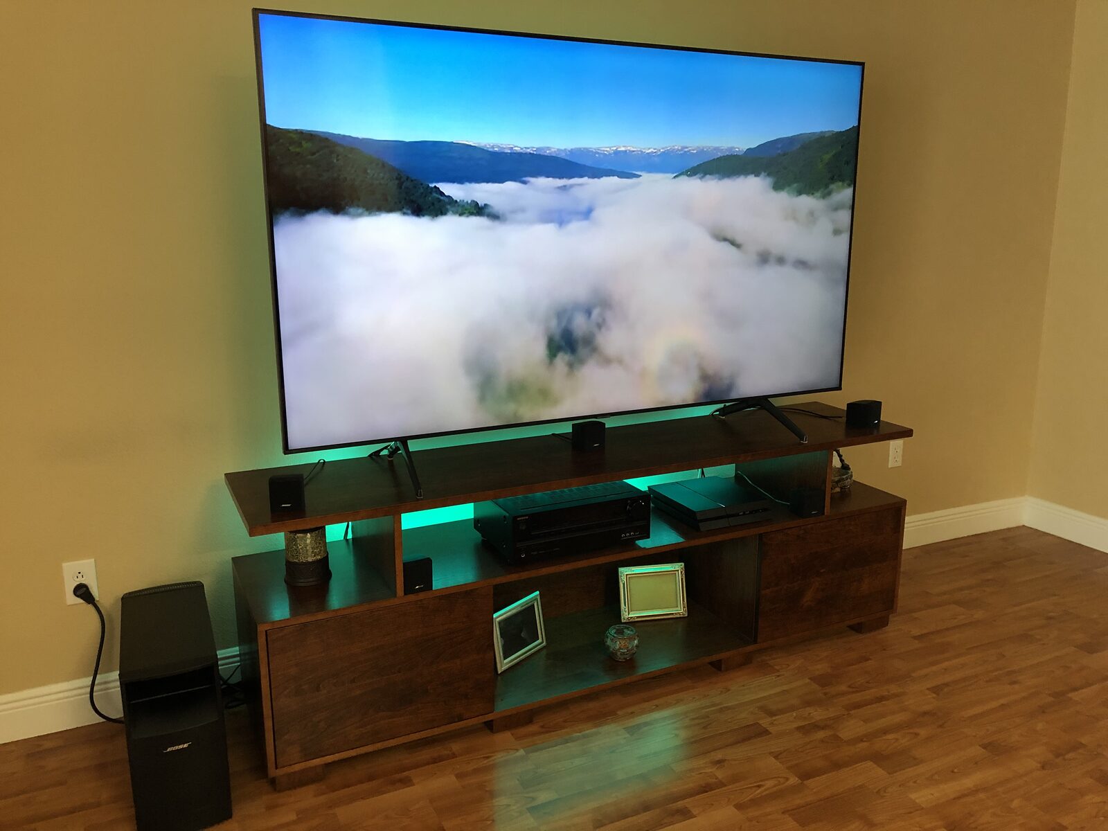 A B&A solid wood media console in a customer's home